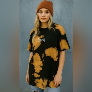 Obey Brown Graphic Tee Bleach Tie Dye Streetwear Unisex Skate Grunge Medium